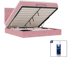 vidaXL ottoman bed - super kingsize - 200 x 200 cm - fluweel - roze - Inclusief textielbeschermer 500 ml