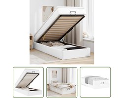 vidaXL Ottoman Boxspring - Ottoman Bed - Ottoman bed met matras 100x200cm kunstleer wit - Slaapbankbed - Hoofdbord - Bed Frame