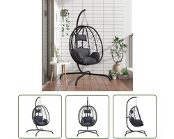 vidaXL Outdoor Furniture - Hangstoel - Hangstoel met kussen poly rattan en staal antracietkleurig - Patio Set - Garden Swing - Wicker Chair