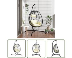 vidaXL Outdoor Furniture - Hangstoel - Hangstoel met kussen poly rattan en staal crèmewit - Tuinset - Relaxfauteuil - Lounge Chair