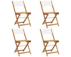 vidaXL Outdoor Furniture - Tuinstoelen - Tuinstoelen 4 st inklapbaar massief hout en stof crèmewit - Lounge Stoelen - Acacia Hout - Klap Stoel
