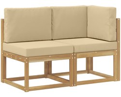 vidaXL - Outdoor - Midden- - en - Hoekbank - 2 - Stuk - Wit - Massief - Acacia - Hout