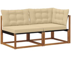 vidaXL - Outdoor - Midden- - en - Hoekbank - met - kussen - 7 - Stuk - Naturel