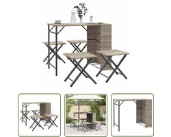 vidaXL Outdoorset - Tuinset - 5-delige Tuinset inklapbaar poly rattan lichtgrijs - Lounge Set - Bistro Set - Patio Furniture