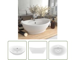 vidaXL Oval - Wastafel - Wastafel met overloop ovaal 58,5x39 cm keramiek matwit - Keramiek - Wit - Badkamervloerisolator