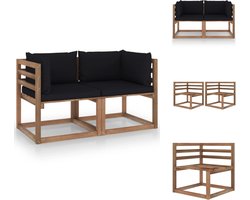 vidaXL Pallet Bank - Pallet Banken - Palletbank - Palletbanken - Tuinbank 2-zits pallet met zwarte kussens grenenhout