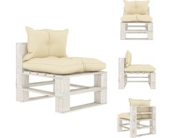 vidaXL Pallet bank Tuinmeubel - 60x67.5x60.8 cm - Grenenhout - Crème en wit - Dik opgevuld kussen - Loungebank