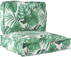 vidaXL - Pallet - Kussen - Set - 2 - pcs - Groen - Bladpatroon - 100 - x - 40 - x - 8 - cm