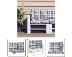 vidaXL Palletkussens 3-delig Grijs Ruitpatroon Palletkussens - Tuinkussens - Lounge Kussens - Outdoor Kussens - Zitkussens