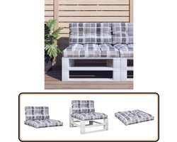 vidaXL Palletkussens - Grijs Ruitpatroon - 2-delig Palletkussens - Outdoor Kussens - Tuinkussens - Balkon Kussens - Zitkussens