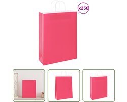 vidaXL Papierzakken - Kraftzakken - Papieren zakken 250 st met hengsels 32x12x42 cm roze - Geschenkdozen - Herbruikbare Zakken - Ecologische Verpakking