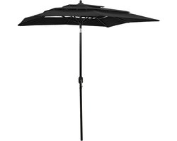 vidaXL - Parasol - 3-laags - met - aluminium - paal - 2x2 - m - zwart