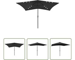 vidaXL Parasol Led Licht - Zonnepanelen Parasol - Parasol met LED's en stalen paal 2x3 m zwart - Buitenschilderij - Tuindecoratie - Zwarte Parasol