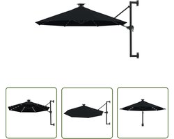 vidaXL Parasol - Wandparasol - Wandparasol met LED's 300 cm zwart - Led Lampjes - Tuindecoratie - Buitenleven