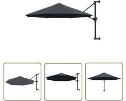 vidaXL Parasol - Wandparasol - Wandparasol met metalen paal 300 cm antraciet - Tuindecoratie - Buitenleven - Zonnebescherming