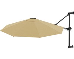 vidaXL Parasol - Wandparasol - Wandparasol met metalen paal 300 cm taupe - Buitenzonwering - Terrasoverkapping - Tuinparasol