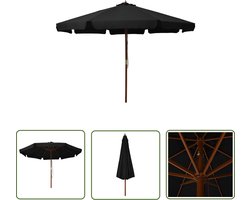 vidaXL Parasol - Zonwering - Parasol met houten paal 330 cm zwart - Tuindecoratie - Outdoor Decoratie - Patio Set