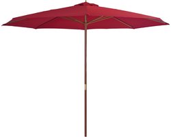 vidaXL Parasol - Zonwering - Parasol met houten paal 350 cm bordeauxrood - Tuindecoratie - Balkondecoratie - Outdoor Decoratie