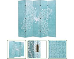 vidaXL Paravent - Kamer Verdeler - Kamerscherm inklapbaar vlinder 200x170 cm blauw - Vlinder Print - Blauwe Kamerdecoratie - Vouw Scherm