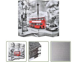 vidaXL Paravent - Kamerdivider - Kamerscherm inklapbaar Londen bus 228x170 cm zwart en wit - Wandafscheider - London Thema - Design Meubilair