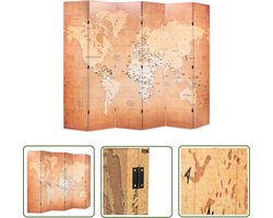 vidaXL Paravent - Kamerscherm - Kamerscherm inklapbaar wereldkaart 228x170 cm geel - Wereldkaart - Designkamermeubel - Woonaccessoires