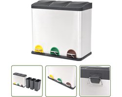 vidaXL Pedaalemmer - Recycle Bin - Pedaalemmer voor recycling 54 L roestvrij staal - Afvalscheidingscontainer - Roestvrijstaal - Keukenaccessoires