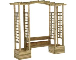 vidaXL - Pergola - met - bank - en - plantenbakken - geïmpregneerd - grenenhout