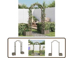 vidaXL Pergola met plantenbak - Massief vurenhout - Grijs Houten Pergola - Tuingereedschap - Veranda - Overkapping - Tuinhuisje
