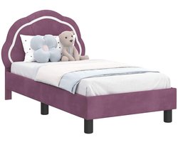vidaXL - Peuterbedframe - met - hoofdboard - Paars - 70 - x - 140 - cm - Fluweel