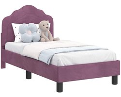vidaXL - Peuterbedframe - met - hoofdboard - Paars - 70 - x - 140 - cm - Fluweel
