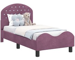 vidaXL - Peuterbedframe - met - hoofdboard - Paars - 70 - x - 140 - cm - Fluweel