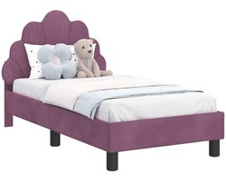 vidaXL - Peuterbedframe - met - hoofdboard - Paars - 70 - x - 140 - cm - Fluweel