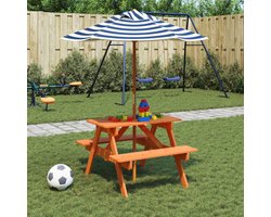 vidaXL - Picknicktafel - voor - 4 - kinderen - met - parasol - massief - vurenhout