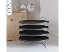 vidaXL Pizzarecepten - Pizzapannen - Pizzapannen 4 st met rek Ø 28 cm staal - Steelpan - Ovenschaal - Kookaccessoires