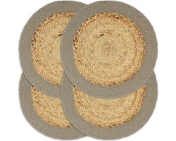 vidaXL - Placemats - 4 - st - 38 - cm - jute - en - katoen - natuurlijk - en - grijs