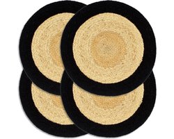 vidaXL - Placemats - 4 - st - 38 - cm - jute - en - katoen - natuurlijk - en - zwart