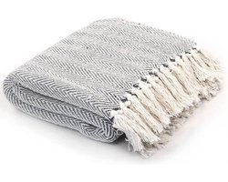 vidaXL - Plaid - visgraat - 160x210 - cm - katoen - grijs