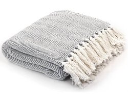 vidaXL - Plaid - visgraat - 220x250 - cm - katoen - grijs