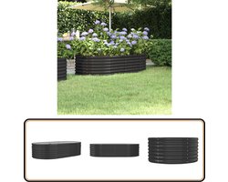 vidaXL Plantenbak - 152x80x36 cm - Antraciet Staal Plantenbak - Tuindecoratie - Oval Plantbak - Metalen Plantenbak - Anthraciethout