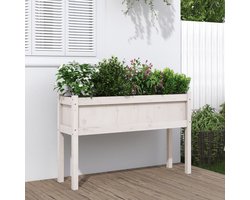 vidaXL - Plantenbak - met - poten - 110x31x70 - cm - massief - grenenhout - wit