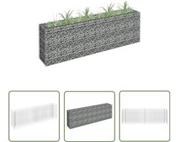 vidaXL Plantenbak Staal - Gabion Plantenbak - Gabion plantenbak verhoogd 180x30x60 cm gegalvaniseerd staal - Siertuin - Tuindecoratie - Buitenschort