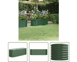 vidaXL Plantenbak Staal - Tuinplantenbakken - Plantenbak 114x40x36 cm gepoedercoat staal groen - Groene Plantenbak - Ovalen Plantenbak - Outdoor Plantenbak
