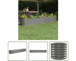 vidaXL Plantenbak Staal - Tuinplantenbakken - Plantenbak 260x40x36 cm gepoedercoat staal grijs - Ovalen Plantenbak - Plantenbak Grijs - Outdoor Planters