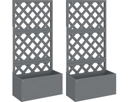 vidaXL - Plantenbakken - met - latwerk - 2 - st - 65x33x135 - cm - HKC - grijs