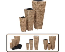 vidaXL Plantenbakken - Verhoogd - 3 Stuks - Waterhyacint Waterhyacint Plantbak - Bruine Plantenbak - Indoor Plantenbak - Set Van 3 Plantenbakken - Decoratieve Plantenbak