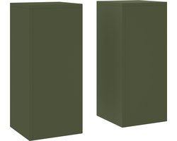 vidaXL - Plantenstand - 2 - pcs - Olijfgroen - 24 - x - 24 - x - 55 - cm - Staal