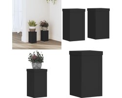 vidaXL Plantenstandaards 2 st 10x10x18 cm bewerkt hout zwart - Plantenstandaard - Plantenstandaards - Plantenrek - Planten Standaard