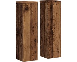 vidaXL - Plantenstandaards - 2 - st - 17x17x60 - cm - bewerkt - hout - oud - houtkleurig