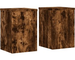 vidaXL - Plantenstandaards - 2 - st - 20x20x30 - cm - bewerkt - hout - gerookt - eiken