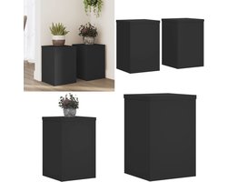 vidaXL Plantenstandaards 2 st 25x25x35 cm bewerkt hout zwart - Plantenstandaard - Plantenstandaards - Plantenrek - Planten Standaard